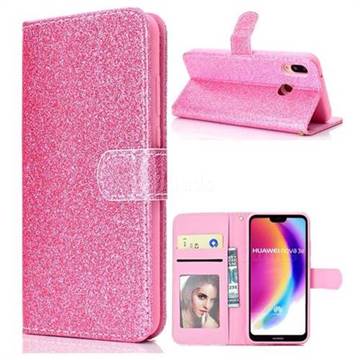 Glitter Shine Leather Wallet Phone Case for Huawei P20 Lite - Pink