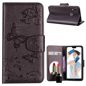 Embossing Butterfly Morning Glory Mirror Leather Wallet Case for Huawei P20 Lite - Silver Gray