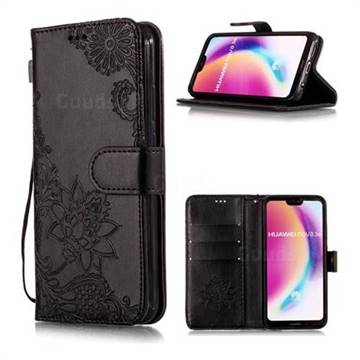 Intricate Embossing Lotus Mandala Flower Leather Wallet Case for Huawei P20 Lite - Black