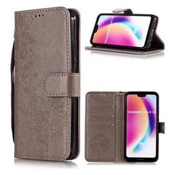Intricate Embossing Dandelion Butterfly Leather Wallet Case for Huawei P20 Lite - Gray