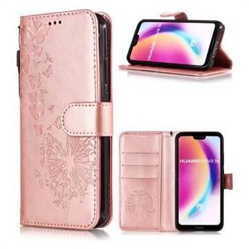 Intricate Embossing Dandelion Butterfly Leather Wallet Case for Huawei P20 Lite - Rose Gold
