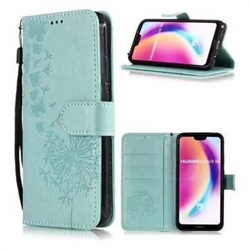 Intricate Embossing Dandelion Butterfly Leather Wallet Case for Huawei P20 Lite - Green
