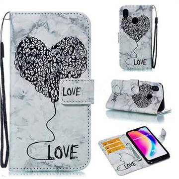 Marble Heart PU Leather Wallet Phone Case for Huawei P20 Lite - Black
