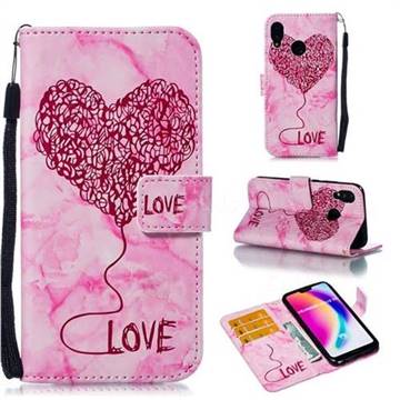 Marble Heart PU Leather Wallet Phone Case for Huawei P20 Lite - Red