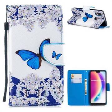 Blue Butterfly PU Leather Wallet Phone Case for Huawei P20 Lite