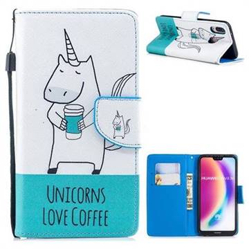 Blue Unicorn PU Leather Wallet Phone Case for Huawei P20 Lite