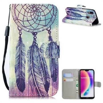 Feather Wind Chimes 3D Painted Leather Wallet Phone Case for Huawei P20 Lite