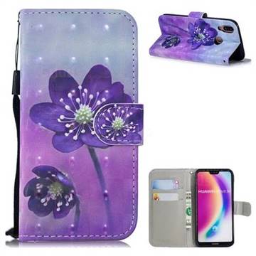 Purple Flower 3D Painted Leather Wallet Phone Case for Huawei P20 Lite