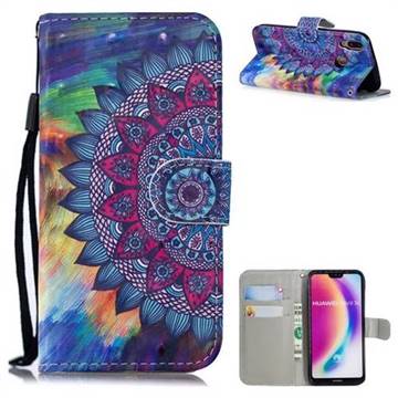 Oil Painting Mandala 3D Painted Leather Wallet Phone Case for Huawei P20 Lite