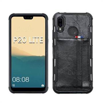 Luxury Shatter-resistant Leather Coated Card Phone Case for Huawei P20 Lite - Black