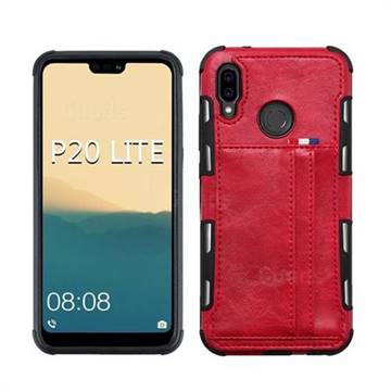 Luxury Shatter-resistant Leather Coated Card Phone Case for Huawei P20 Lite - Red