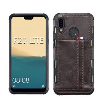 Luxury Shatter-resistant Leather Coated Card Phone Case for Huawei P20 Lite - Coffee