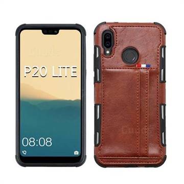 Luxury Shatter-resistant Leather Coated Card Phone Case for Huawei P20 Lite - Brown