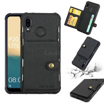 Brush Multi-function Leather Phone Case for Huawei P20 Lite - Black