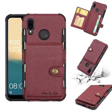 Brush Multi-function Leather Phone Case for Huawei P20 Lite - Wine Red