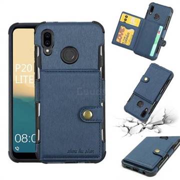 Brush Multi-function Leather Phone Case for Huawei P20 Lite - Blue