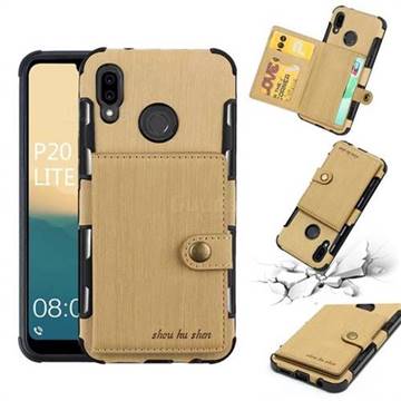 Brush Multi-function Leather Phone Case for Huawei P20 Lite - Golden