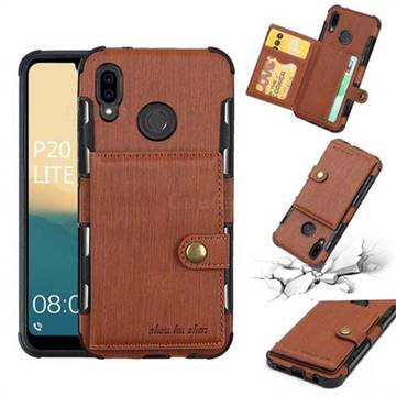 Brush Multi-function Leather Phone Case for Huawei P20 Lite - Brown