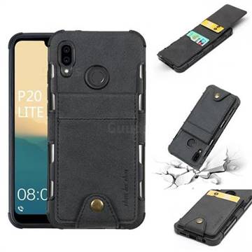 Woven Pattern Multi-function Leather Phone Case for Huawei P20 Lite - Black