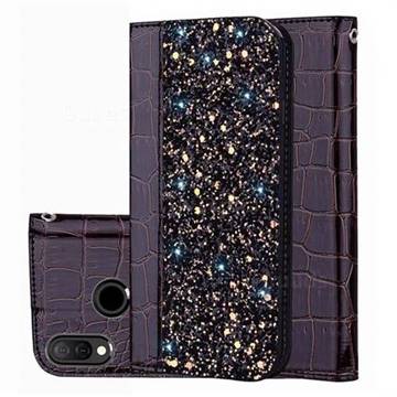 Shiny Crocodile Pattern Stitching Magnetic Closure Flip Holster Shockproof Phone Cases for Huawei P20 Lite - Black Brown