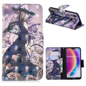 Purple Peacock 3D Painted Leather Wallet Phone Case for Huawei P20 Lite