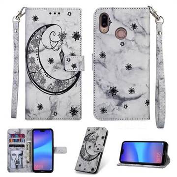 Moon Flower Marble Leather Wallet Phone Case for Huawei P20 Lite - Black