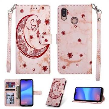 Moon Flower Marble Leather Wallet Phone Case for Huawei P20 Lite - Pink