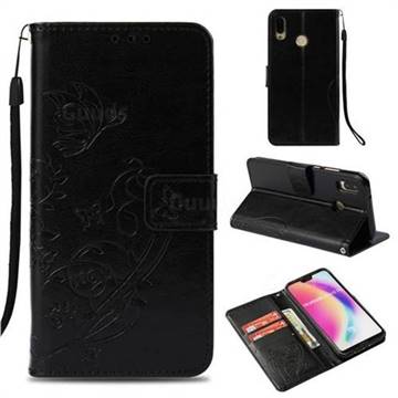 Embossing Butterfly Flower Leather Wallet Case for Huawei P20 Lite - Black
