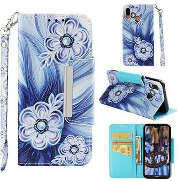 Button Flower Big Metal Buckle PU Leather Wallet Phone Case for Huawei P20 Lite