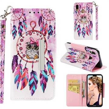 Owl Wind Chimes Big Metal Buckle PU Leather Wallet Phone Case for Huawei P20 Lite