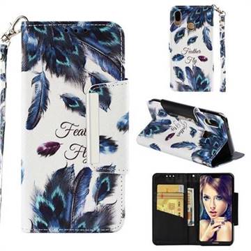 Peacock Feather Big Metal Buckle PU Leather Wallet Phone Case for Huawei P20 Lite