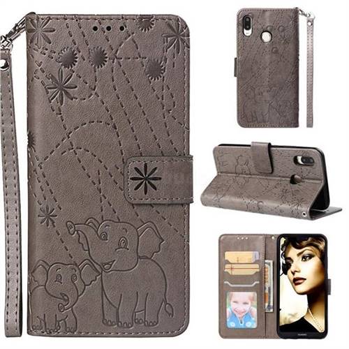 Embossing Fireworks Elephant Leather Wallet Case for Huawei P20 Lite - Gray