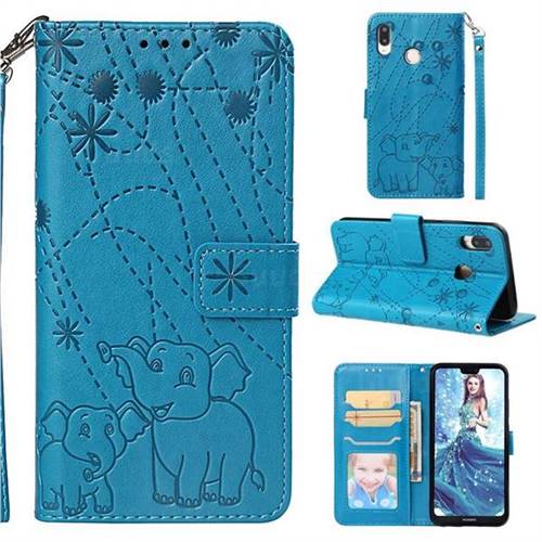 Embossing Fireworks Elephant Leather Wallet Case for Huawei P20 Lite - Blue