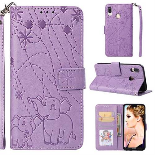 Embossing Fireworks Elephant Leather Wallet Case for Huawei P20 Lite - Purple