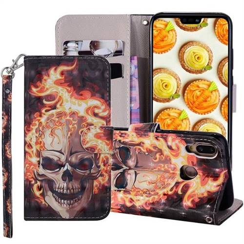 Flame Skull 3D Painted Leather Phone Wallet Case Cover for Huawei P20 Lite