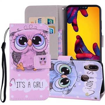 Lovely Owl PU Leather Wallet Phone Case Cover for Huawei P20 Lite