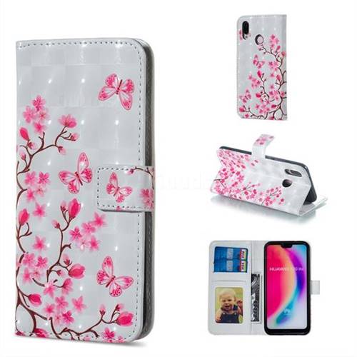 Butterfly Sakura Flower 3D Painted Leather Phone Wallet Case for Huawei P20 Lite