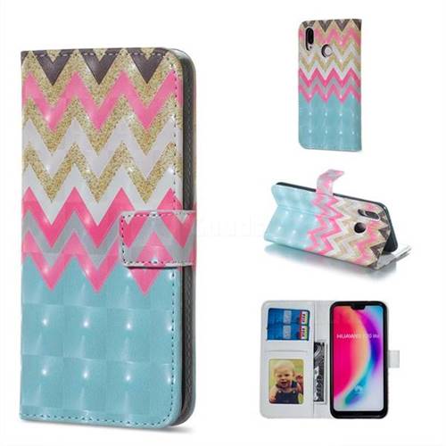 Color Wave 3D Painted Leather Phone Wallet Case for Huawei P20 Lite