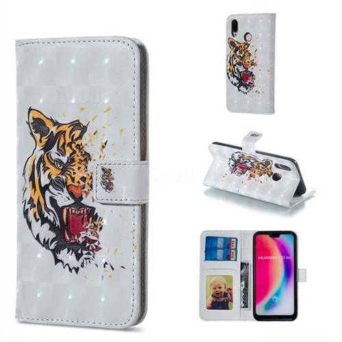 Toothed Tiger 3D Painted Leather Phone Wallet Case for Huawei P20 Lite