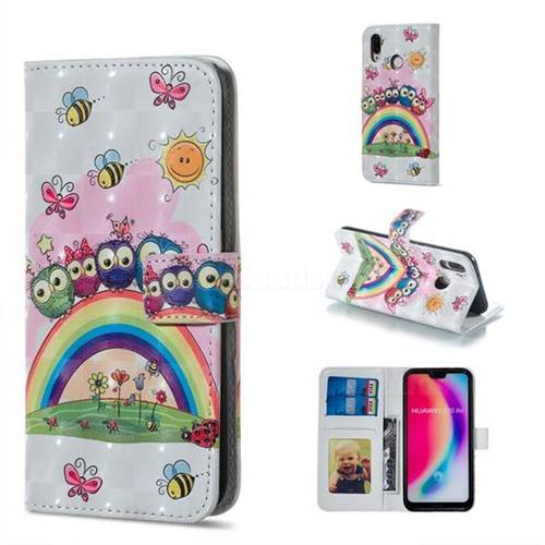 Rainbow Owl Family 3D Painted Leather Phone Wallet Case for Huawei P20 Lite