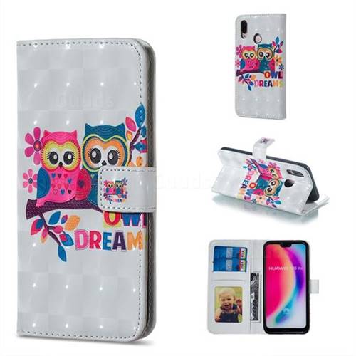 Couple Owl 3D Painted Leather Phone Wallet Case for Huawei P20 Lite