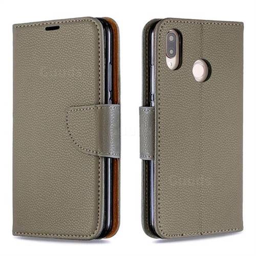 Classic Luxury Litchi Leather Phone Wallet Case for Huawei P20 Lite - Gray