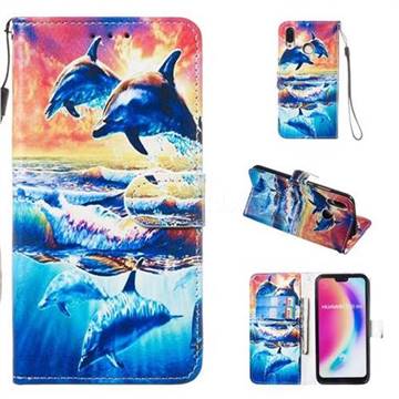 Couple Dolphin Smooth Leather Phone Wallet Case for Huawei P20 Lite