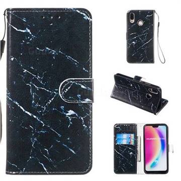Black Marble Smooth Leather Phone Wallet Case for Huawei P20 Lite
