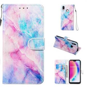 Blue Pink Marble Smooth Leather Phone Wallet Case for Huawei P20 Lite