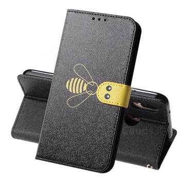 Silk Texture Bee Pattern Leather Phone Case for Huawei P20 Lite - Black