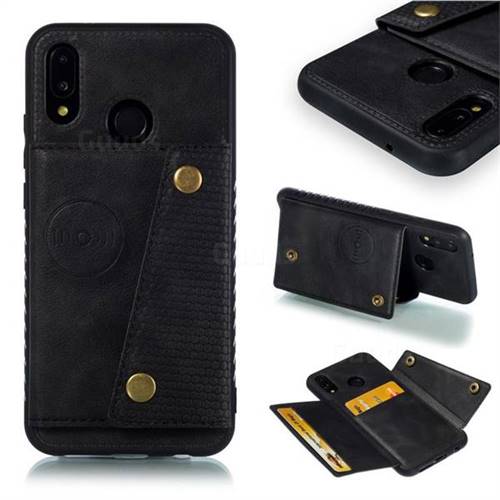 Retro Multifunction Card Slots Stand Leather Coated Phone Back Cover for Huawei P20 Lite - Black