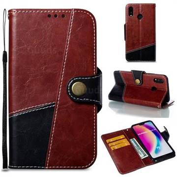 Retro Magnetic Stitching Wallet Flip Cover for Huawei P20 Lite - Dark Red