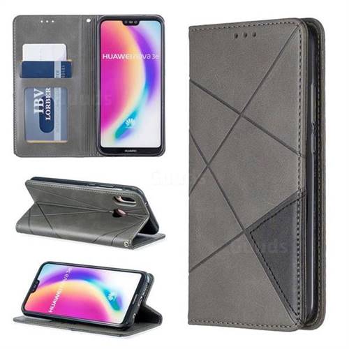 Prismatic Slim Magnetic Sucking Stitching Wallet Flip Cover for Huawei P20 Lite - Gray