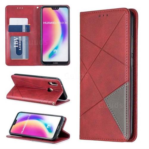 Prismatic Slim Magnetic Sucking Stitching Wallet Flip Cover for Huawei P20 Lite - Red